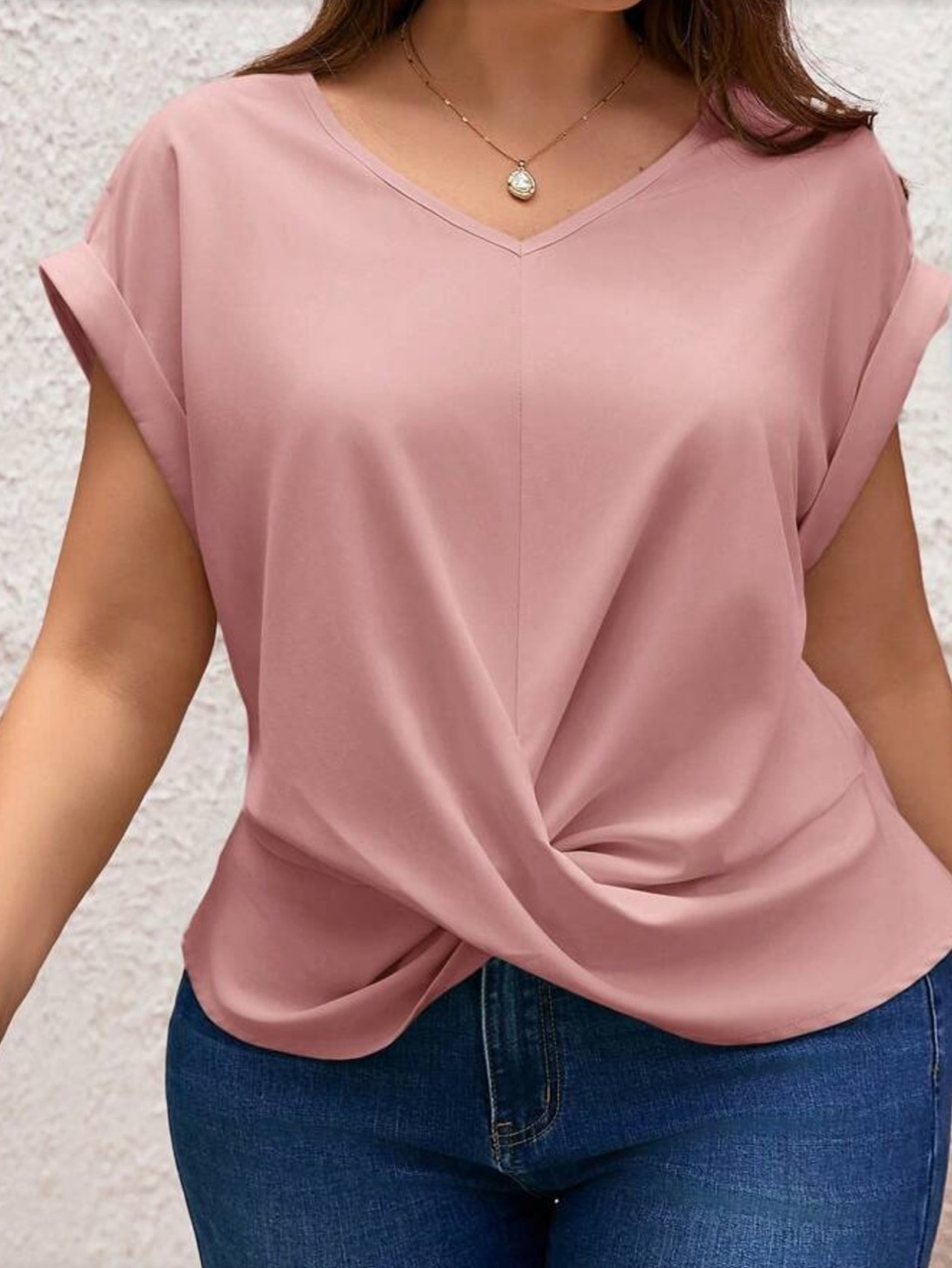 Women's Pink Twist Front V-Neck Top